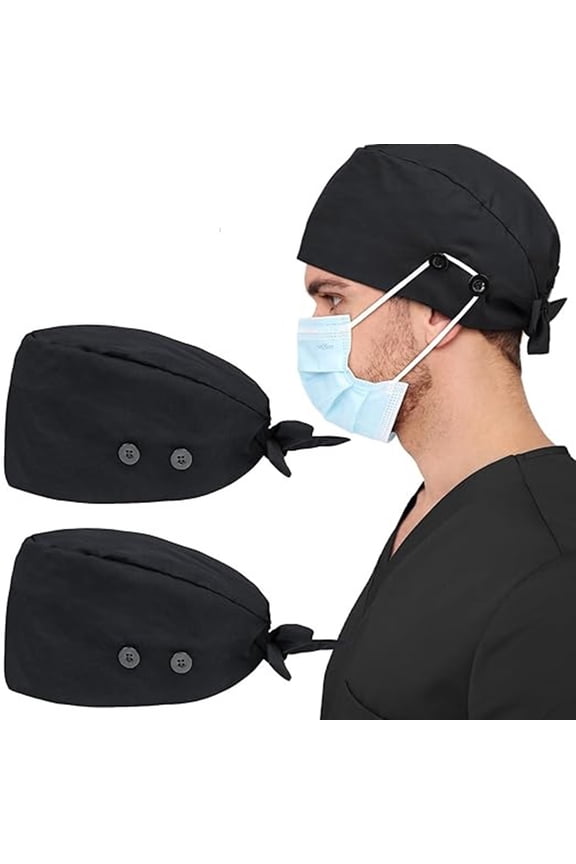 2 Pack Cotton Scrub Caps,Adjustable Working Hats ,Women Men Scrub Hats with Sweatband 4 Buttons