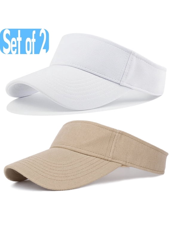 2 Pack Cotton Sun Visor Hats, Adjustable Empty Top, One Size Sun Hat for Women and Men Golf Cycling Fishing Tennis Running