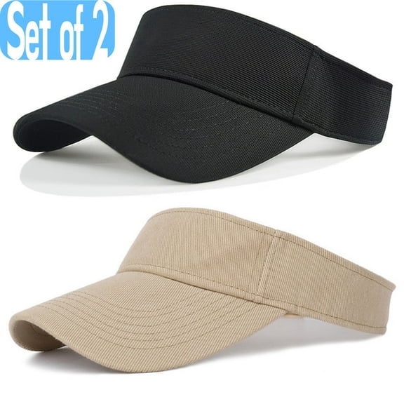2 Pack Cotton Sun Visor Hats, Adjustable Empty Top, One Size Sun Hat for Women and Men Golf Cycling Fishing Tennis Running