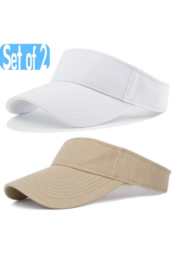 2 Pack Cotton Sun Visor Hats, Adjustable Empty Top, One Size Sun Hat for Women and Men Golf Cycling Fishing Tennis Running