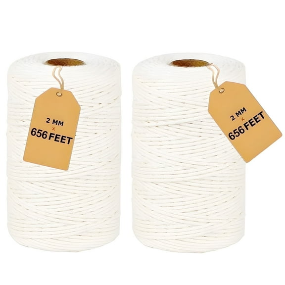 2 Pack Cotton Twine String 656 Feet Long White Twine Rope for Cooking Food Safe,Crafts Gift Wrapping Packing Gardening and Wedding Decor (Beige 2mm)