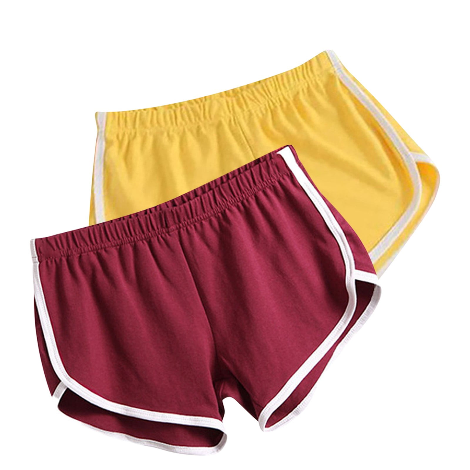 2 Pack Cotton Yoga Shorts Summer Running Gym Shorts Elastic Waist Short Sweatpants with Pockets Womens Sweatshorts M Yellow Red