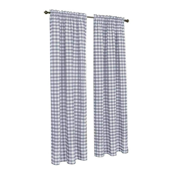 2 Pack: Country Chic Plaid Gingham Check Rod Pocket Window Curtain - Gray, 63 in. Long