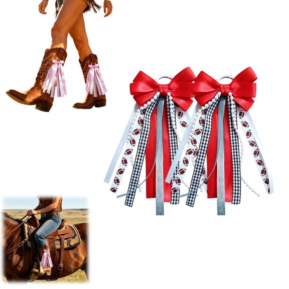 2 Pack Country Concert Martin Boot Bows, Pink White Buffalo Plaid Ribbon Bows with Pearl Lace Long Tail, Western Cowgirl Shoe Clips for Holiday Birthday School Decor, 8.67 in