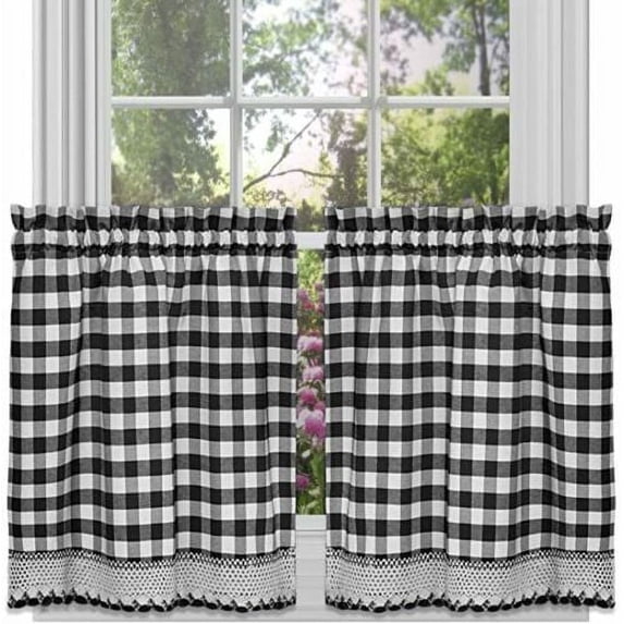 2 Pack Country Farmhouse Plaid Checkered Café Tier Curtains - Assorted Colors