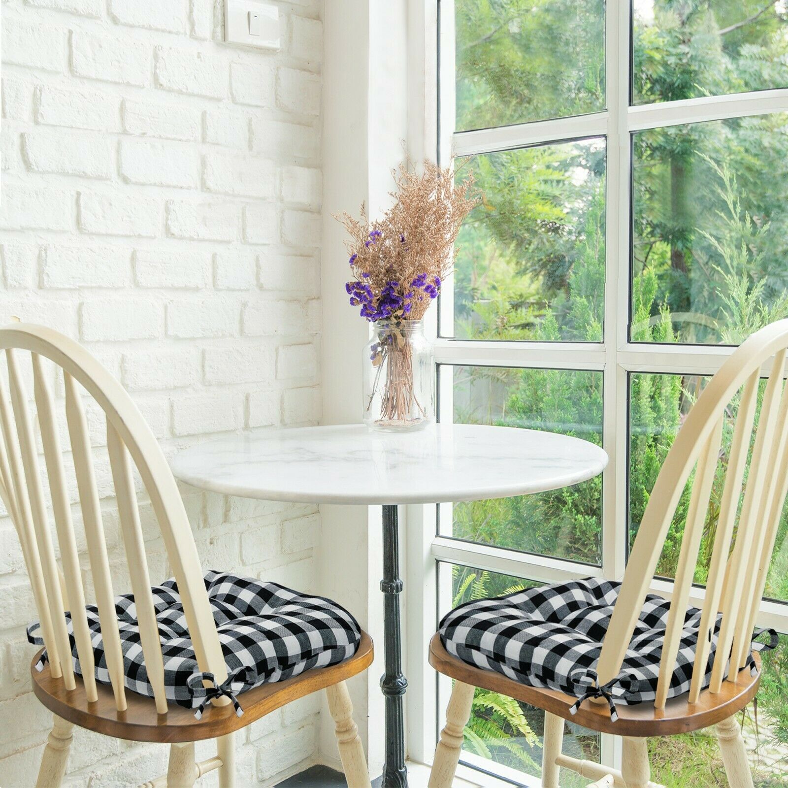 2 Pack Black White Check Seat Kitchen Chair Cushions Country Farmhouse Plush Buffalo Plaid Pads with Tear Proof Ties Walmart