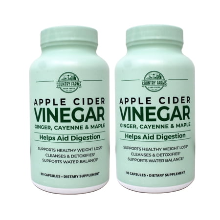 2 Pack Country Farms Apple Cider Vinegar 500mg with Cayenne & Maple 90 Count ea