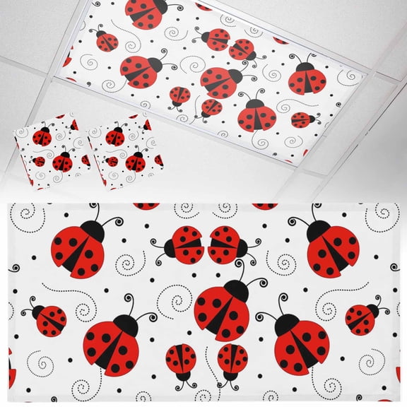 2 Pack Country Ladybug Fluorescent Light Covers for Ceiling Lights Farmhouse Classic Retro Texture Magnetic Ceiling Light Covers Overhead Light Filters for Office Classroom Home