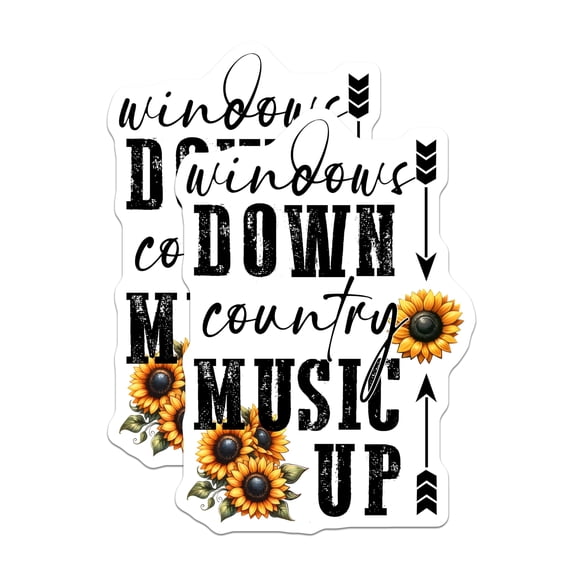 (2 Pack) Country Music Magnets - Windows Down Decor - Sunflower Magnets for Refrigerator - 5" On Longest Side - Premium Magnet - for Cars, Refrigerators, Toolboxes, Lockers - Made in USA - MAG14112