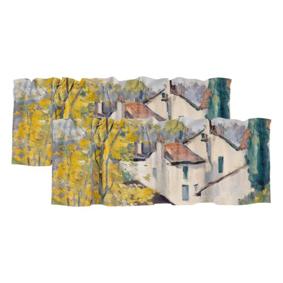 2 Pack Country Road Valance for Window Cypress Trees Rustic Pastoral Rural Kitchen Valance Rod Pocket Short Curtain Topper Decorative Window Treatment for Living Room Bedroom 42"x12"