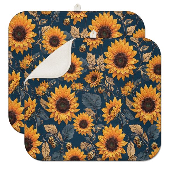 2 Pack Country Sunflower Farm Theme Mats - Super Absorbent Microfiber Protector