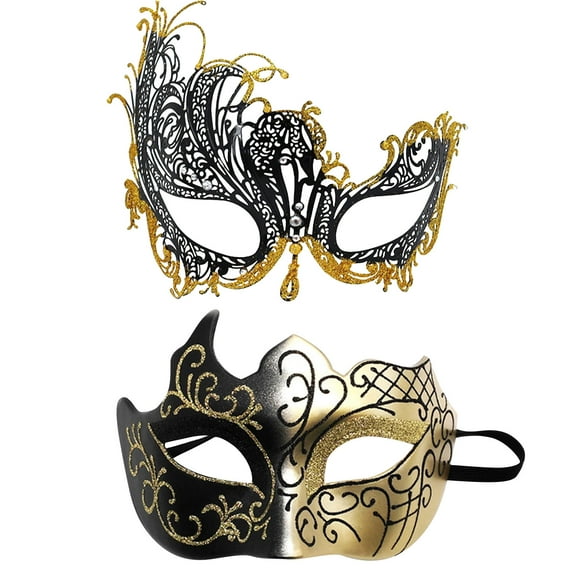 2 Pack Couple Face Guard Metal Rave Mask Face Guard Mens Masquerade Mask Face Guard Carnival Face Gold Masquerade Mask Guard Role Play Party Dance Wedding Party Face Gua