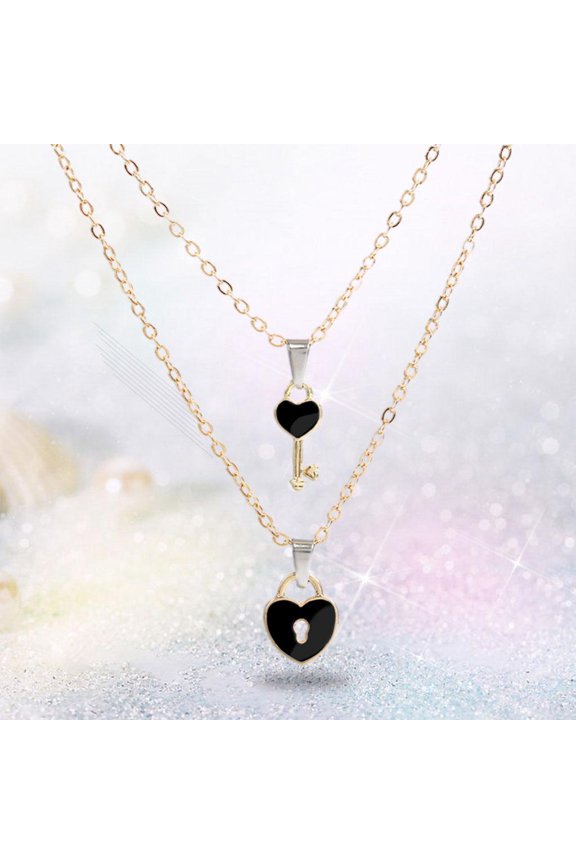 2-Pack Couple Pendant Necklaces , Clavicle Chain for Lovers Black