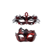 2 Pack, Couples Masquerade Masks, Black and Red Venetian Style, Accessory Set for Masquerade Party Halloween Mardi Gras Events, Adult Sized
