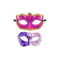 thumbnail image 1 of 2 Pack, Couples Masquerade Masks, Halloween Mask, Decorated Half Face Party Mask with Gold Rhinestone Trim for Masquerade Party Mardi Gras Halloween Events, Rose Purple and White, 1 of 5