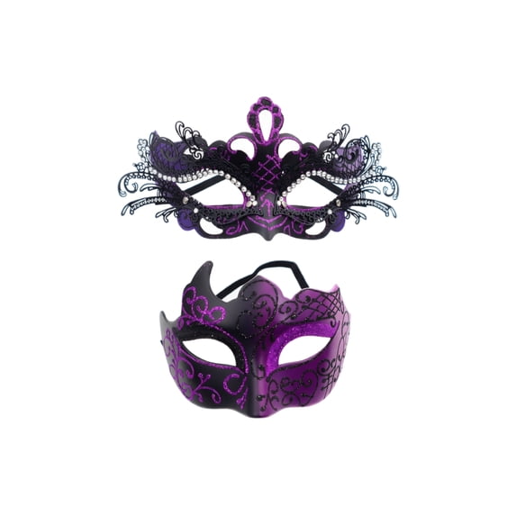 2 Pack, Couples Masquerade Masks Purple Venetian Masquerade Masks for Adults Halloween Mask Party Accessories for Masquerade Ball Mardi Gras Themed Events