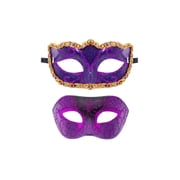 2 Pack, Couples Masquerade Masks, Purple Venetian Masquerade Masks with Gold Rhinestone Trim, Classic Half Face Mask for Halloween Party and Mardi Gras Events