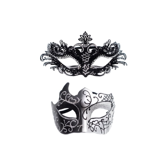 2 Pack, Couples Masquerade Masks, Venetian Masquerade Masks, Halloween Masks for Adults, Half Face Filigree Metal and Painted Masks for Masquerade Party, Mardi Gras Events, Themed