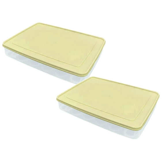 2 Pack Covered Egg Holder, Clear Egg Holder Storage Container, Stackable Plastic Refrigerator Egg Trays for Deviled Egg, Protect and Keep Fresh(48 Eggs), Yellow