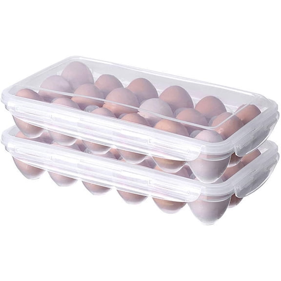 2 Pack Covered Egg Holders For Refrigerator, Plastic Storage Container/ Deviled Egg Tray Carrier with Lid Fits 18X2 Eggs(36 Eggs)