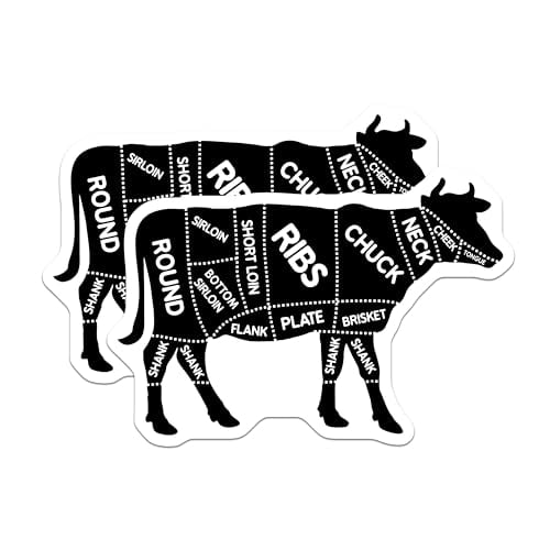 (2 Pack) Cow Butchery Guide Magnets Magnets - Kitchen Decor - Cooking Reference - 5" On Longest Side - Made in USA - Sticks to Refrigerators & Metal Surfaces - MAG9219