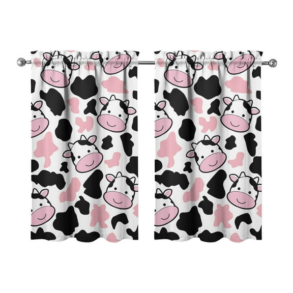 2 Pack Cow Print Kitchen Curtains 27.5x39 Inch, Farmhouse Tier Window Curtains with Rod Pocket, Cute Black & White Cow Pattern Semi-Sheer Cafe Curtains for Rustic Decor