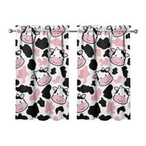 2 Pack Cow Print Kitchen Curtains 27.5x39 Inch, Farmhouse Tier Window Curtains with Rod Pocket, Cute Black & White Cow Pattern Semi-Sheer Cafe Curtains for Rustic Decor