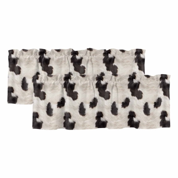 2 Pack Cow Spots Valance for Window Fluffy Animal Skin Kitchen Valance Rod Pocket Short Curtain Topper Decorative Window Treatment for Living Room Bedroom 42"x18"