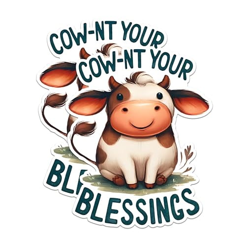 (2 Pack) Cow-nt Your Blessings Magnets - Cute Cow Magnets - Inspirational Quote Magnets- 5" On Longest Side - for Fridges, Toolboxes, Cars - Made in USA - MAG2637