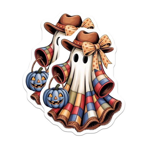 (2 Pack) Cowboy Ghost Magnets - Halloween Western Decor - Spooky Patchwork Art - JackoLantern - Cute Southern Haunting - 5 Inches On Longest Side - Thick Durable Magnet - Made in USA - MAG20292