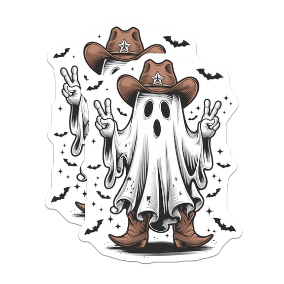 (2 Pack) Cowboy Ghost Magnets - Peace Sign Western Spirit Decor - Spooky Halloween Fridge Art - 5 Inches On Longest Side - Thick Durable Magnet - Made in USA - MAG21561