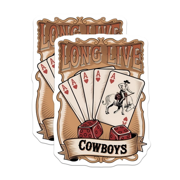 (2 Pack) Cowboy Stickers - Western Rodeo Decor - Gambling Aces Dice - 5" On Longest Side - Sticks to Smooth Flat Surfaces - Made in USA - BMCS22259