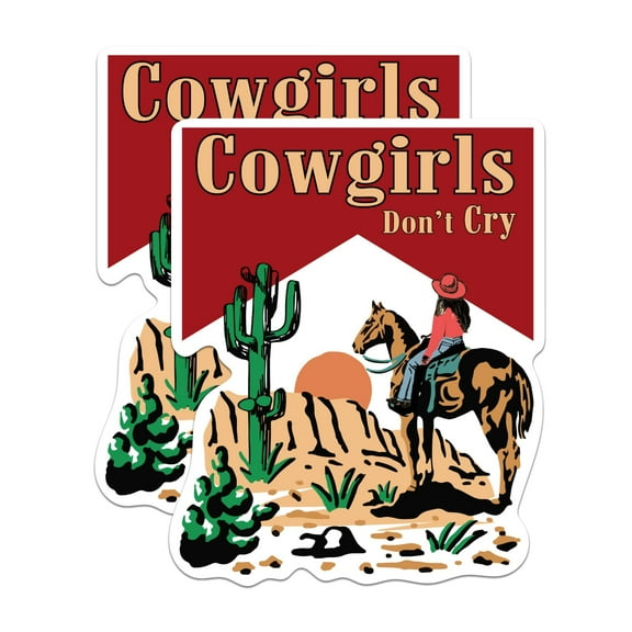(2 Pack) Cowgirls Don't Cry Stickers - Western Cow Girl Desert Dweller - 5 Inches On Longest Side - Premium Vinyl - for Cars, Trucks, Skateboards, Laptops - Made in USA - BMCS0749
