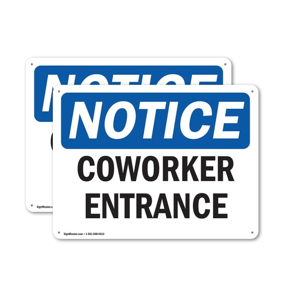 (2 Pack) Coworker Entrance OSHA Notice Sign 18 Inch X 12 Inch Indoor / Outdoor Rust-Free Aluminum Metal Signs for Workplace, Workshop, and Construction Site, Made in the USA