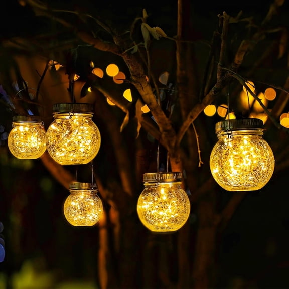 2 Pack Crackle Glass Solar Lantern with 30 LED Lights- Outdoor Lamp 215% Larger Solar Panel, Anti-Rust Decorative Lighting for Garden Patio Table