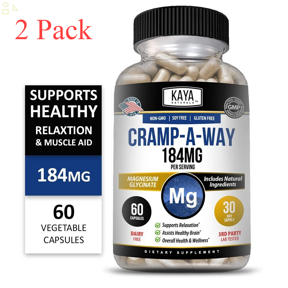 (2 Pack) CrampAWay 60Ct Magnesium Glycinate, Sleep Aid, Joint & Bone Support
