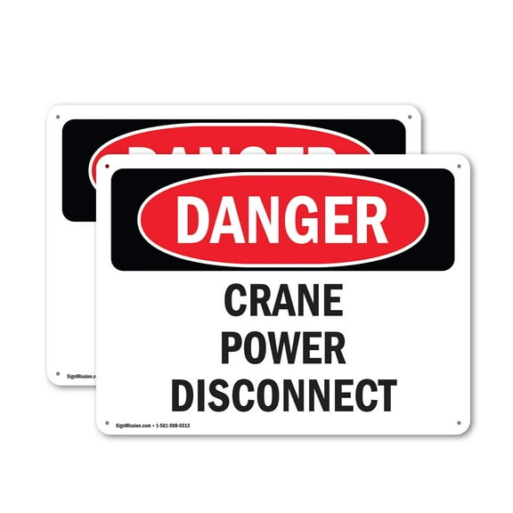 (2 Pack) Crane Power Disconnect OSHA Danger Sign 18 Inch X 12 Inch Indoor / Outdoor Rust-Free Aluminum Metal Signs for Workplace, Workshop, and Construction Site, Made in the USA