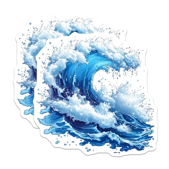 (2 Pack) Crashing Ocean Wave Stickers - Dynamic Sea Surf Decal - Beach Lover Hydro Flask Decor - Nature Enthusiast Art - 5" On Longest Side - Sticks to Smooth Flat Surfaces - Made in USA - BMCS25377