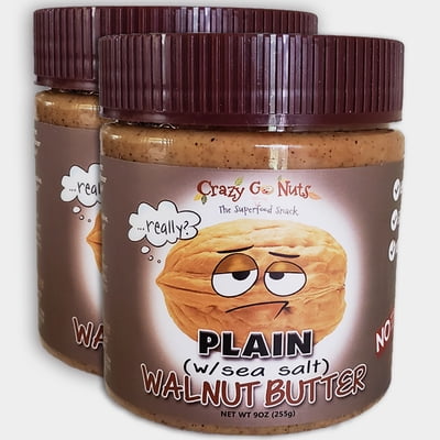 (2-Pack) Crazy Go Nuts Plain W/Sea Salt Walnut Butter, 9 oz