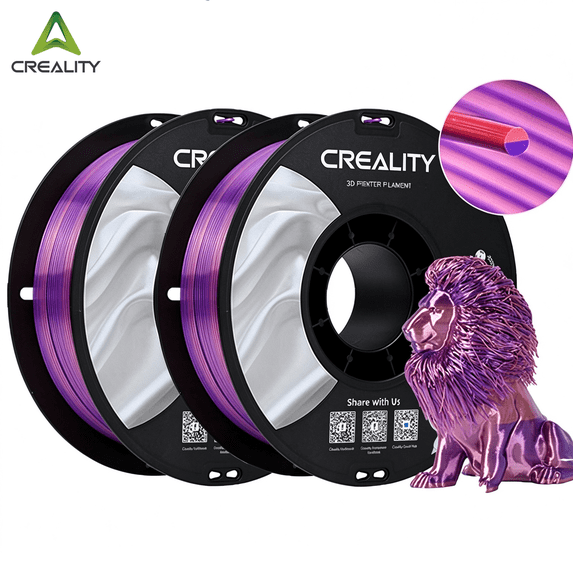 2 Pack Creality Silk PLA Filament 3D Printer Filament 1.75mm Dimensional Accuracy +/- 0.03 mm 2.2lbs-Purple