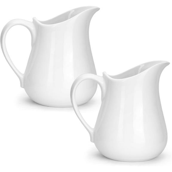 2 Pack Cream Pitcher 17 OZ Ceramic Cream Pitcher with Handle, White Sauce Pitcher Porcelain Milk Pourer for Sauces, Jam, Coffee