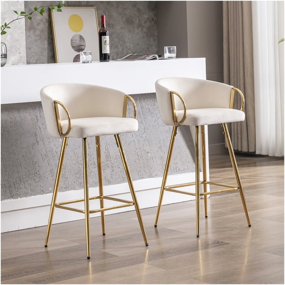 2 Pack Cream Velvet Bar Stools with Chrome Base and Footrest, Modern Counter Height Swivel Stools for Kitchen Island, Dining, and Home Decor