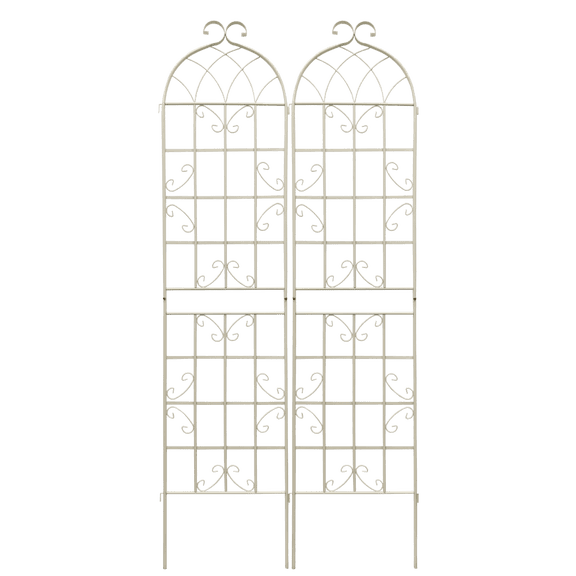 2 Pack Cream White Scroll Arch Metal Garden Trellis, 19.7"86.7" Rustproof Splicable Climbing Vine Support Panels for Outdoor Yard Plant Decor