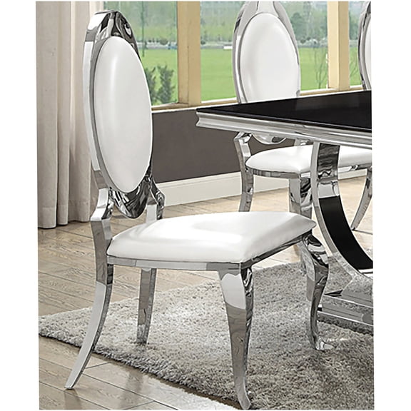 2-Pack Cream White Upholstered Dining Chairs with Oval Backs and Chrome Legs