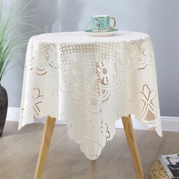 2 Pack Creamy White Heavy Cotton Tablecloth Square Small/Fringed Table Cloth/Coffee Table Cloths/End Table Covers for Table Decoration Two Seats Small 35.4" x35.4“