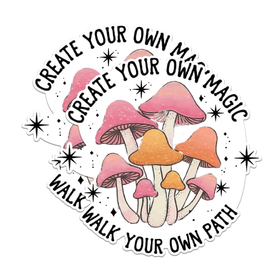 (2 Pack) Create Your Own Magic Magnets - Walk Your Own Path Magnets - Inspirational Mushroom Magnets- 5" On Longest Side - for Fridges, Toolboxes, Cars - Made in USA - MAG2882