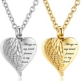thumbnail image 1 of 2 Pack Cremation Jewelry Heart Urn Necklace for Ashes for Women Men Angel Wing Memorial Keepsake Pendant,Gold/Silver, 1 of 7
