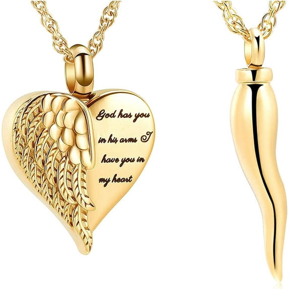 2 Pack Cremation Jewelry Heart Urn Necklaces Angel Wing Heart Dream Catcher Urn Necklaces Cremation Keepsake Memorial Ash Jewelry for Women Rose Flower Urn Jewelry