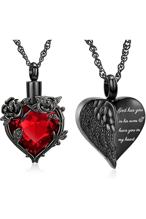 2 Pack Cremation Jewelry Rose Flower Heart / Cylinder Urn Necklaces for Ashes Memorial Ashes Pendant Crystal Urn Necklaces for Women Men