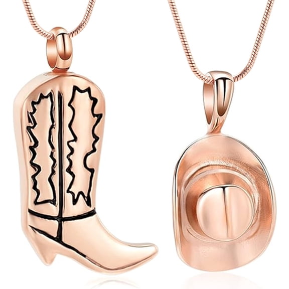 2 Pack Cremation Jewelry for Ashes Stainless Steel Cowboy Boot & Hat Urn Necklace Keepsake Memorial Pendant for Women Men